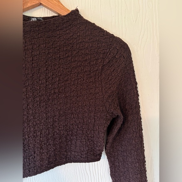 Zara Brown Textured Ruched Maxi Midi Long Sleeve High Neck Stretch Cut Out Dress - Picture 11 of 11